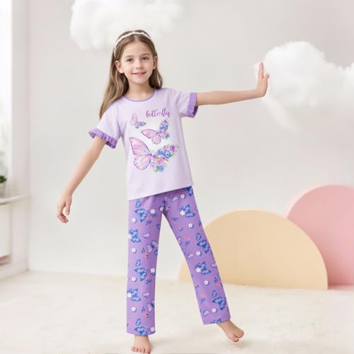 LQSZ Girls Pajamas Set 3 Piece Lounge Short Sleeve Sleepwear Summer Kids PJs Set for 3-10 Years3