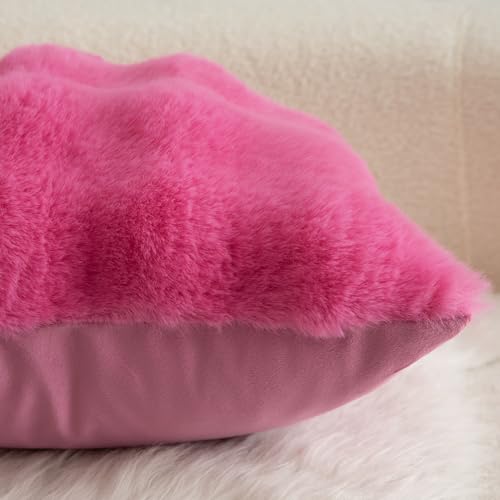 Image of MANDIOO Pack of 2 Thick Plush Wool Decorative Throw Pillow Covers Super Soft Wave Bubble Fur Velvet Cushion Covers Pillow Shams for Couch Bed Living Room 26x26 Inch Hot Pink