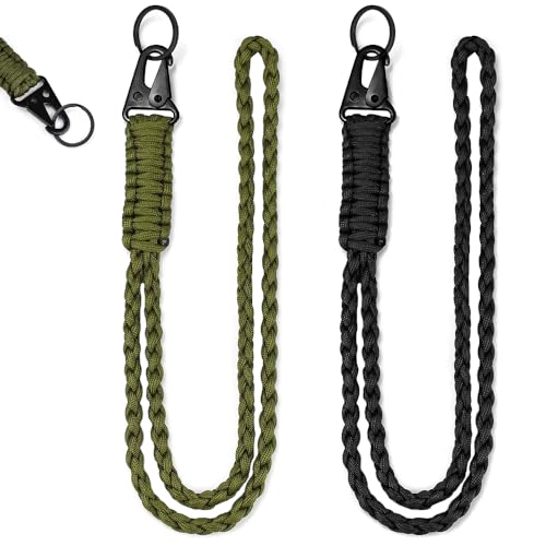 DIKEBAO 2 Pcs Llavero Cordon Cuello Lanyard Llaves Negro y Verde Porta Llaves de Cuerda Lanyard Macrame para Llaves Lanyard Militar Cuerda Paracord para Llaves Tarjeta de Identificación Cámara 550 lbs