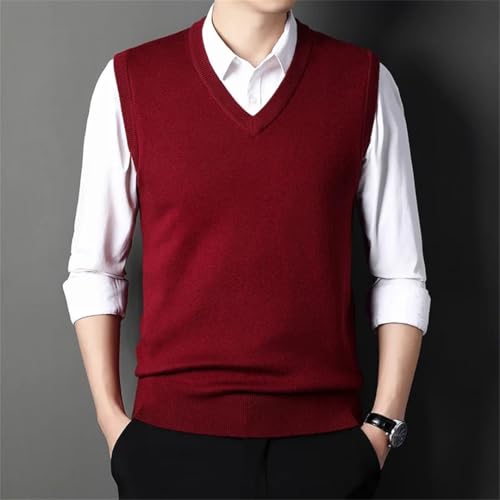 Men’S Solid Color V-Neck Sweater Vest Casual Fashion Warm Lightweight Cotton Blend Knitted Sleeveless Top3