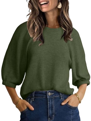 Image of UNCLECAT Women's Puff Short Sleeve Sweater Summer Lightweight Knit Tops Crew Neck Casual Cropped Sweaters