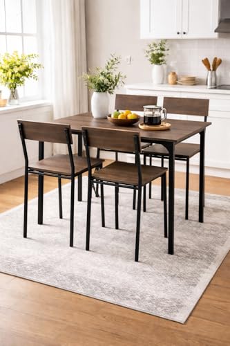 Image of Dining Table Set of 4, 4 Seater Dining Table with Chairs, Engineered Wood Top & Metal Frame, Space Saving Compact Rectangular Dining Table for Home & Kitchen (Dark Maple- DIY)