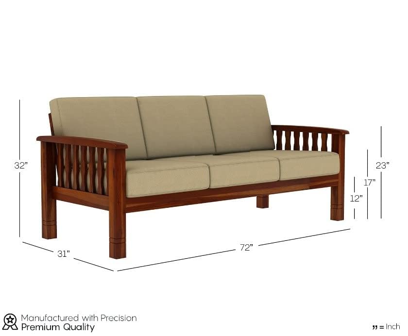 Image of 5 Seater Solid Sheesham Wood Sofa Set for Living Room | 3+1+1 Wooden Sofa Set | Sofa Set Furniture for Home with Cushions, Honey Finish,Brown