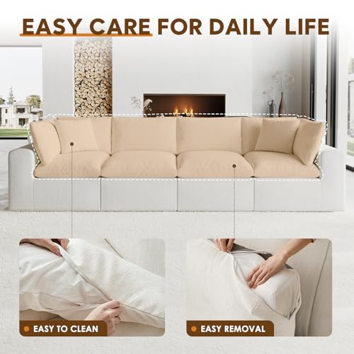 Image of 189 inch Boneless Cloud Couch, Modular Sectional Couches for Living Room, U Shaped with Deep Seats, No Assembly Required, 8 Seater Washable Fabric Sleeper Sofa, White