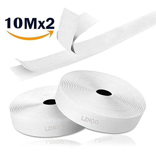 LZHOO 10M adhesivo, gancho y cinta, extra fuerte auto adhesivo cinta rollo gancho, 20 mm de ancho?Blanco?