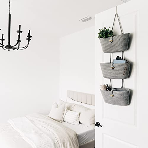OrganiHaus Over the Door Organizer, Woven Rope Hanging Baskets, 3-Tier by OrganiHaus - Used condition - Image 9