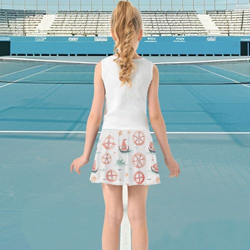 visesunny Girl's Golf Skirt Athletic Sailing Star Ship Rudder Tennis Skort Sport Activewear with Double Layer Pockets3