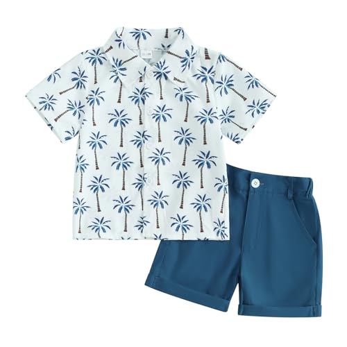 Image of Toddler Baby Boy Summer Outfit Short Sleeve Shirts Top and Casual Shorts Set Cute Kids Clothes 12 18 24 Months 2T