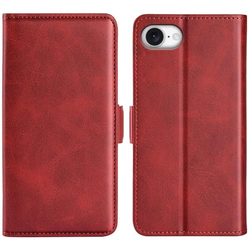 Image of Havilah for iPhone 16e Dual-Side Magnetic Buckle Horizontal Flip Faux Leather Phone Case iPhone 16e Case Cover(Red)