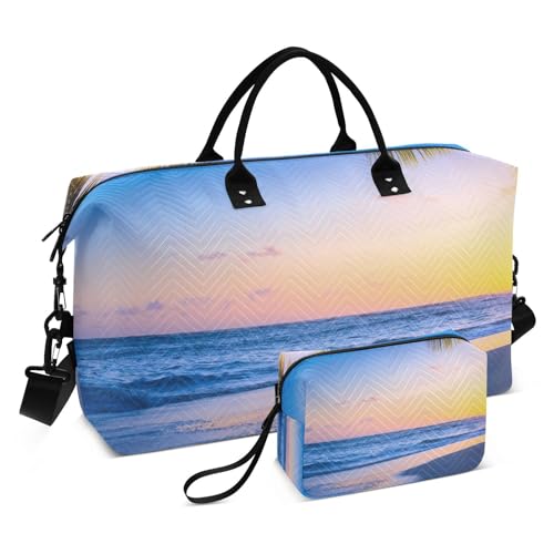 susiyo Sunset Tropical Beach Expandable Travel Duffle Bag, Large Weekender Overnight Bags and Adjustable Strap, Carry On Shoulder Tote Bag, Gym Duffel Bag with Toiletry Bags for Hospital