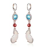 Ayoiow Pendientes de plata para niñas, colgante largo con ópalo y circonita cúbica, para mujer