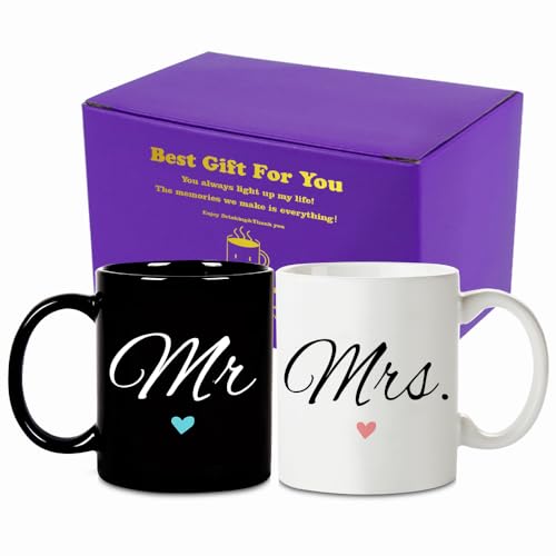 Ensemble de tasse à café pour couple, cadeau de mariage pour couple, cadeau de fiançailles pour la Saint-Valentin, tasse cadeau de mariée
