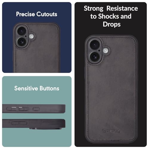 Image of SPRIG Compatible with iPhone 16 Premium PrimeMatte (Matte Leather TPU) Back Cover Drop Tested Shock Proof Mobile Case for Men, Women, Boys and Girls with Camera Protection (Black)