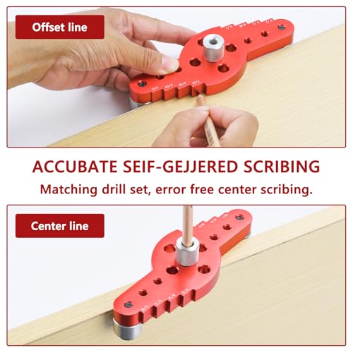 Dowel Jig Kit for Woodworking, Self-centering Line Scriber Woodworking Tools, Drill Guide with Drill Bit Set 1/4\", 5/16\", 3/8\", Puncher Positioner Tools for Floating Shelf Brackets & Mantels - Thumbnail 4