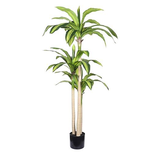 Sang Seiyoga Artificial Dracaena Tree with Black Plastic Pot, Realistic