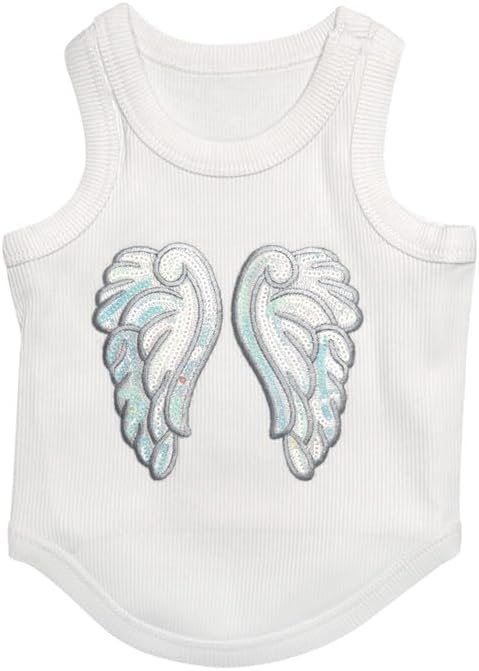 Cute Dog Clothes, Ribbed Tank Top T Shirt for Small, Medium or Large Pets, Breathable & Soft Cotton Blend (White, Reflective Angel, M)