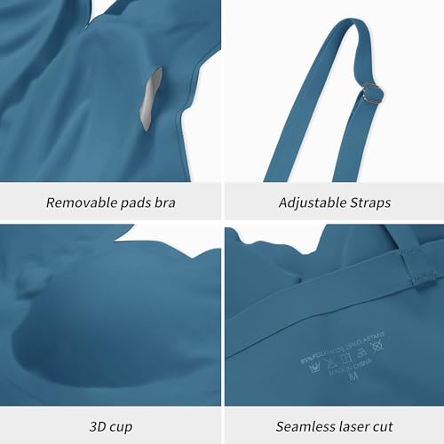 Image of DEANGELMON V Neck Bra Padded Seamless Adjustable Straps Bralettes Everyday Basic Sleeping Bras Multiple Pack