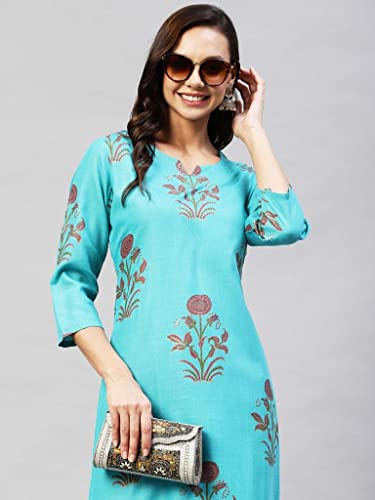 Image of ANNI DESIGNER Women's Cotton Blend Printed Straight Kurta with Pant (Team)