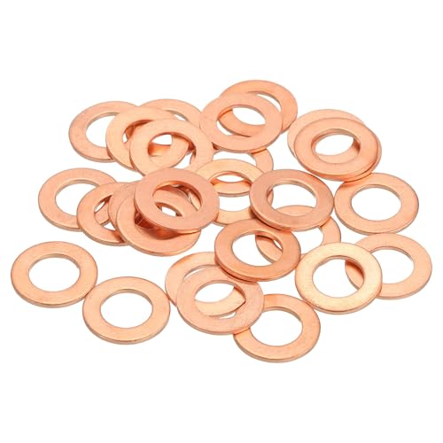 MECCANIXITY 28Pcs Flat Washer, M8 Copper Washers Copper Sealing Ring Crush Washer Kit Assortment, 8mm ID, 14mm OD, 1mm Thick for Bolts Screws Machinery Repair