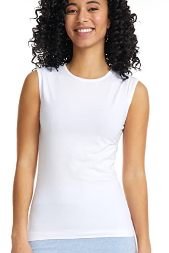 ESTEEZ Medium White Undershirt Tank top for Women - Summer Cotton Long Fitted Halter Shirts (EX801110WHITEM)
