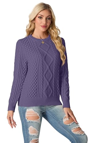 Image of GRECERELLE Women's 2026 Fall & Winter Fashion Sweater Crewneck Long Sleeve Cable Knit Chunky Vintage Casual Pullover Tops