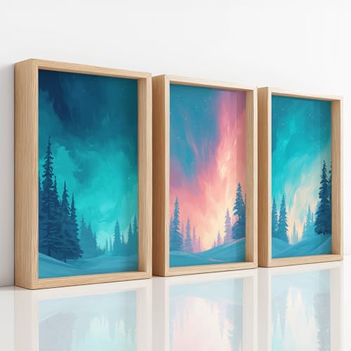 Fantaisie Surréaliste Affiche pour Chambre : Éveillez vos Sens avec ce Triptyque Aurore Boréale