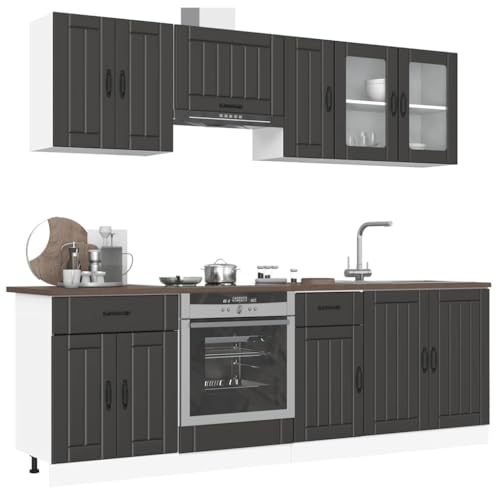 Mokuyary Juego de 8 armarios de cocina Kalmar negro de madera para restaurante, hotel, cocina -B