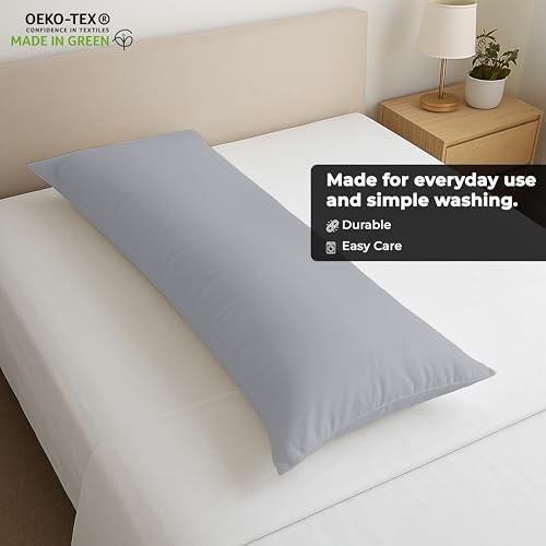 Image of ROYALE LINENS Body Pillow Cover - Double Brushed 1800 Microfiber - 20 inchx54 inch with Hidden Zipper Closure - Wrinkle & Fade Resistant - Super Soft Body Pillowcase 2 Pack (Silver, Pack of 2)
