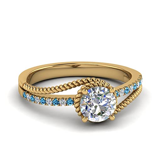 Image of Choose Your Gemstone Rope Split Shank Diamond CZ Ring Yellow Gold Plated Round Shape Split Shank Engagement Ring Minimal Modern Design Birthday Gift Wedding Gift US Size 4 to 12