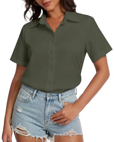 Image of Women Hawaiian Shirt Button Down Summer Tops Beach Short Sleeve Blouse