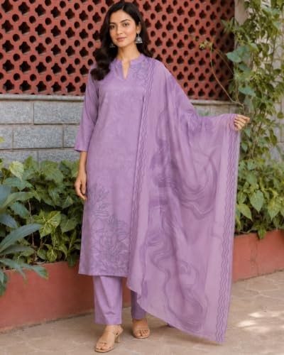 Image of Sun Fashion And Lifestyle Kurta Sets for Woman | Kurti Set |Women's 3 Piece Kurta Pant Dupatta Set |Cotton Blend Kurta Woman |Elegant Suit for Women |Dupatta