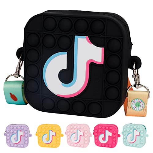 izuzta Pop Purse Crossbody Fidget Toys for Girls Women, Mini Cute Popper Sensory Toys Shoulder Bag Coin Purse, Stress Relief Silicone Push Bubble Bag Purse for School Supplies Gifts(Black)