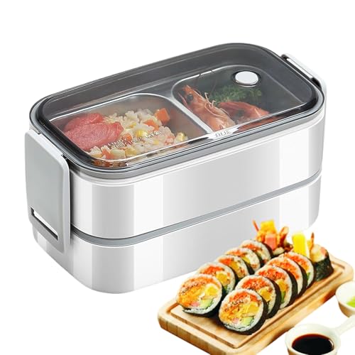 Jlobnyiun - Tarteras De Acero Inoxidable Con Tapa | Fácil de Limpiar, Apto para Microondas, Doble Capa Antifugas, Portátil para Cocina, Viajes, Trabajo, Picnics y Camping Familiares