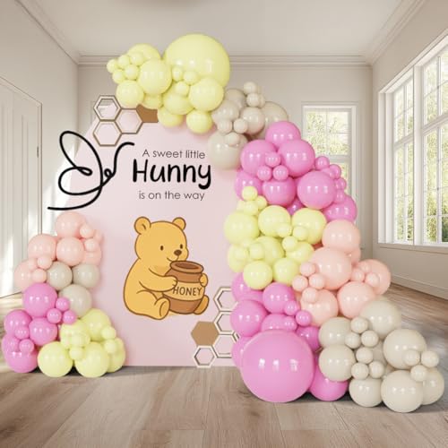 PartyXpress 155PCS Pastel Pink Yellow Balloon Arch Garland Kit for Classic Bear Garland, Bee Theme Party Decoration, Birthday Backdrop, Gender Reveal