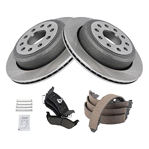 Image of TRQ Rear Brake Pad and Rotor Set Ceramic Parking Shoe Compatible with 2003-2004 Lincoln Town Car