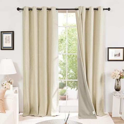 Deconovo Faux Linen Full Blackout Curtains Cover
