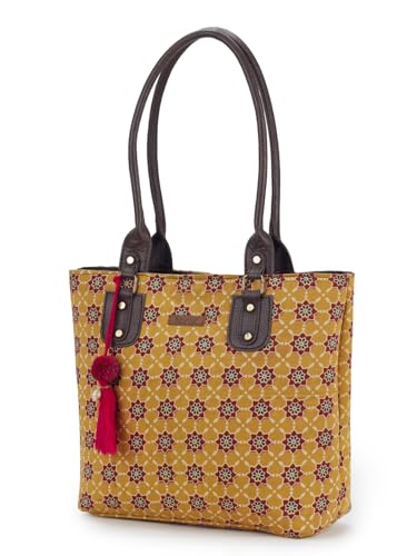 Image of NEPRI Office Pouch Tote Bag | Stylish Set of 2 Tote Bags for Women| Vegan Leather & Handblock Printed Fabric Handbag with Double Handle Shoulder Strap| Daily & Travel Use