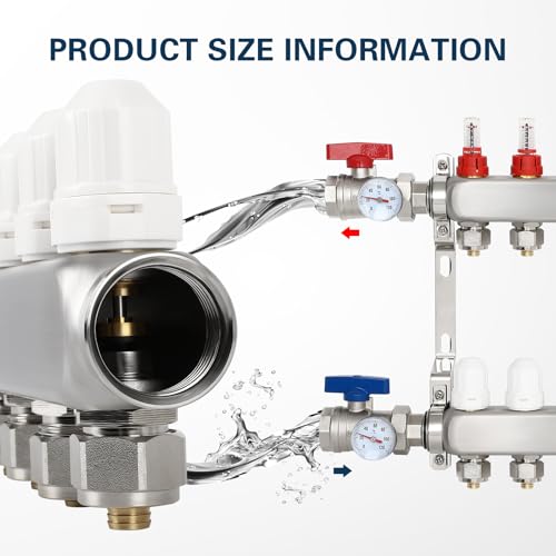 Image of Dollate 2 Branch Pex Manifold 1 /2 inch Adapters Stainless Steel Radiant Floor Heating Manifold Kit Hydronic Manifold