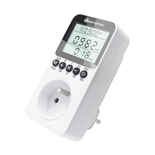 KETOTEK Compteurs D'énergie Wattmètre Prise, Numérique Consommation D'énergie Mètre 3680W Compteur Electrique avec écran LCD Mesure Consommation...