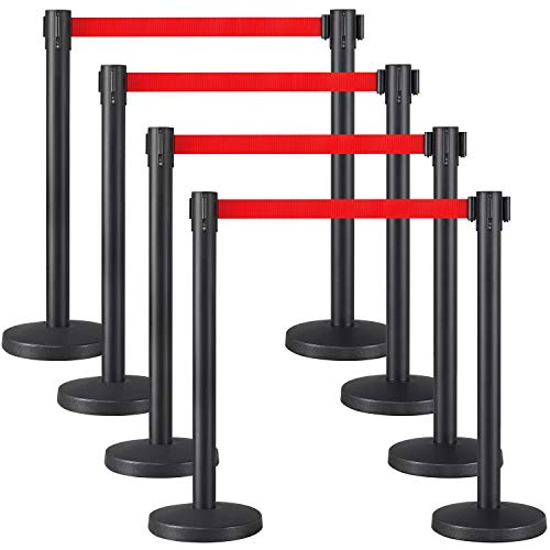 Yaheetech 8-Pack Stanchion Post Rope Barriers - Heavy Duty Black Crowd Control Stanchions 36-Inch Height with 6.5 Feet Red Retractable Belt Easy Connect Assembly
