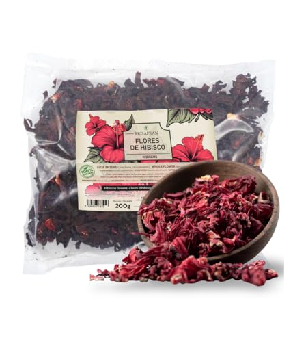 FRISAFRAN | Flor de Hibisco 200g | Flor de Jamaica para Infusión | Té de Hibisco para Bajar de Peso | Te Adelgázante | hibisco para Reducir Hinchazon | En Hojas Enteras Para Dieta Detox Drenante