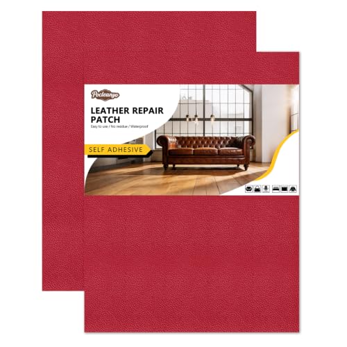2 Pcs Red Leather Repair Tape, 8x12 Inch Leather Repair Patch Self-Adhesive, Waterproof Faux Leather Patch, Vinyl Repair - Detailed View