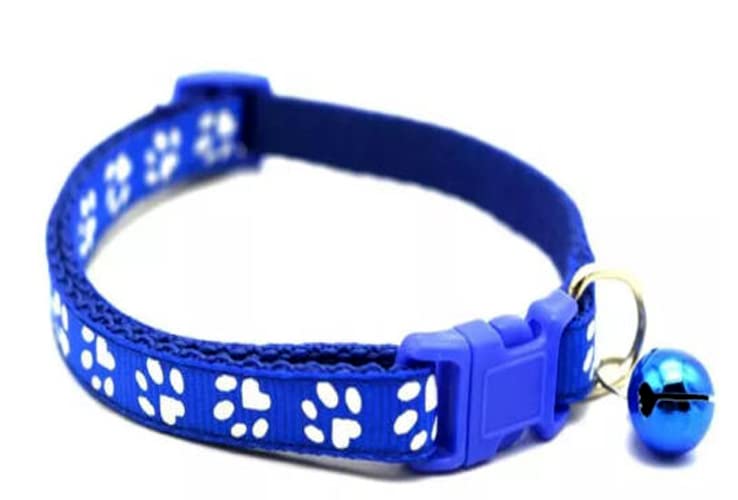 Pusp&Pets 15 MM Nylon Made Adjustable Paw Print Design Cute Small Dogs & Puppy Collar for Mini Dogs & Cat Collar, Pawprint Dog Collar, Fits Necks 9" to 14" (Blue)