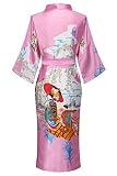 Women's Silky Kimono Robes Long Satin Bathrobes Sleepwear Loungewear Pink