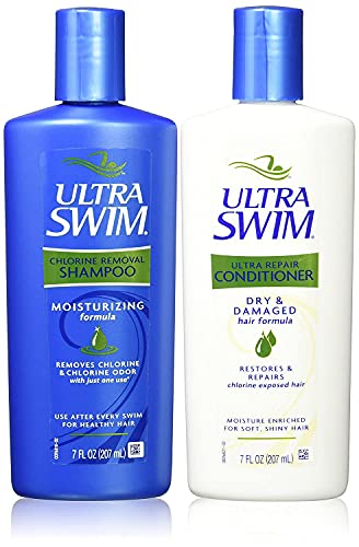 UltraSwim Champú y Acondicionador Eliminador de Cloro - 207 ml x 2 - Protector de Pelo para Piscina, Hidratación con Vitamina E y Aloe Vera, Uso Diario para Cabello Suave y Fuerte