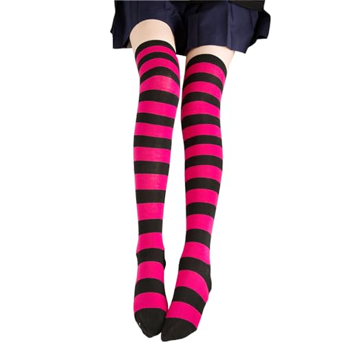Image of Cute Japanese Style Blue /Pink Striped Over Knee High Socks Thigh Long Knee Boot Stockings for Women Teen Girls