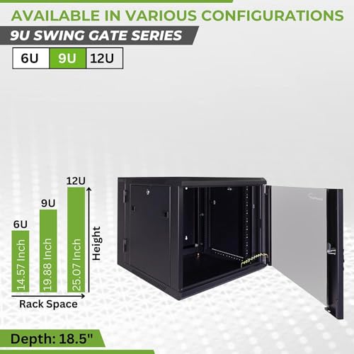 NavePoint 9U Wall-Mount Network Cabinet for 19" IT Equipment, A/V with Glass Door and Removable Side Panels, Locks, 2 Fans, 600mm Depth, Hinged Back - Thumbnail 4