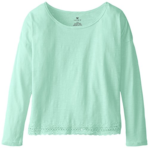 One Step Up Big Girls' Solid Top with Crochet Lace Hem