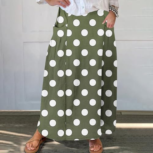 Womens Polka Dot Maxi Skirts Casual Loose A Line Elastic Waisted Skirt Elegant Vintage Outfits for Business Casual2