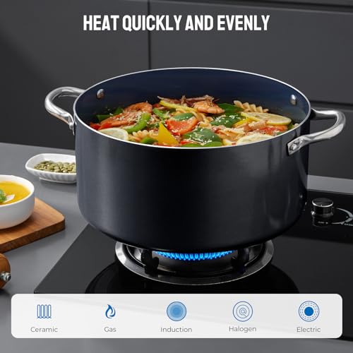 Induction Cookware Set 6-Piece, Stackable Kitchen Cooking Pots Set, 6qt 4.8qt & 2qt Pots with Lids, Dishwasher Safe & Oven Safe, Compatible with All Stoves, Black - Image 7